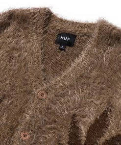 HUF X Pleasures - Outro Men's Cardigan, Brown Mens