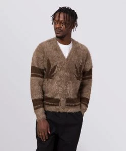 HUF X Pleasures - Outro Men's Cardigan, Brown Mens