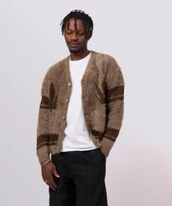 HUF X Pleasures - Outro Men's Cardigan, Brown Mens