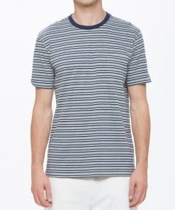 Mens OBEY - Reno Stripe Men's Pocket Tee, Blue Multi
