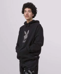 Mens HUF X Playboy - Rhinestone Men's Pullover Hoodie, Black