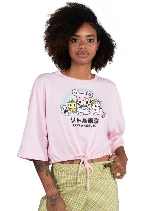 Tokidoki - TOKI LA Oversized Women's Crop Top Tee, Pink Womens 1 Tokidoki - TOKI LA Oversized Women's Crop Top Tee, Pink Womens