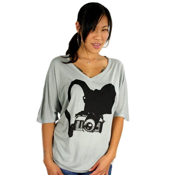 Free Gold Watch Image Unavailable - Camera V-Neck Women's Top, Silver Womens 1 Free Gold Watch Image Unavailable - Camera V-Neck Women's Top, Silver Womens