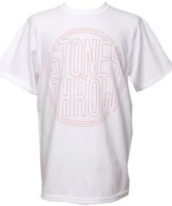 Stones Throw - Outline Logo Shirt, White (w/ Orange)