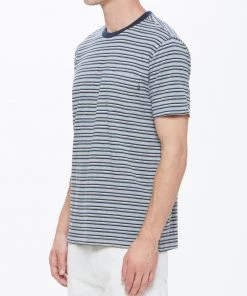Mens OBEY - Reno Stripe Men's Pocket Tee, Blue Multi