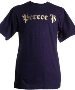 Stones Throw Percee P - Logo Men's Shirt, Navy/Gold Foil